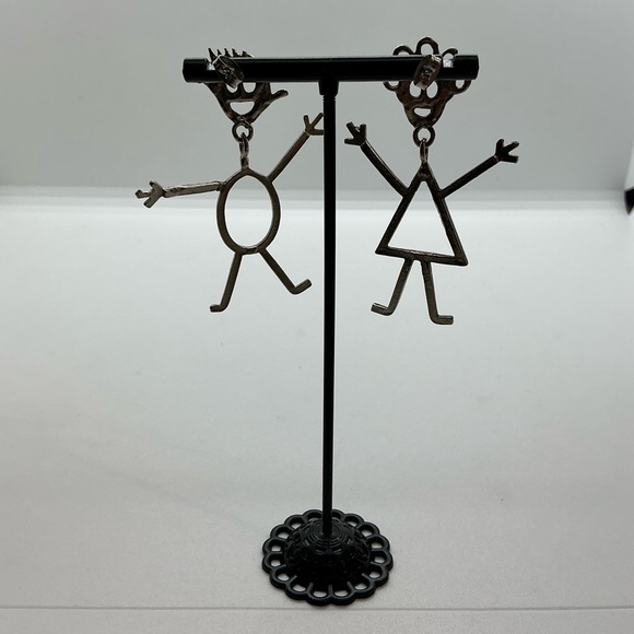 Stick people pierced earrings silver colored Boy Girl Man Woman - Picture 2 of 7